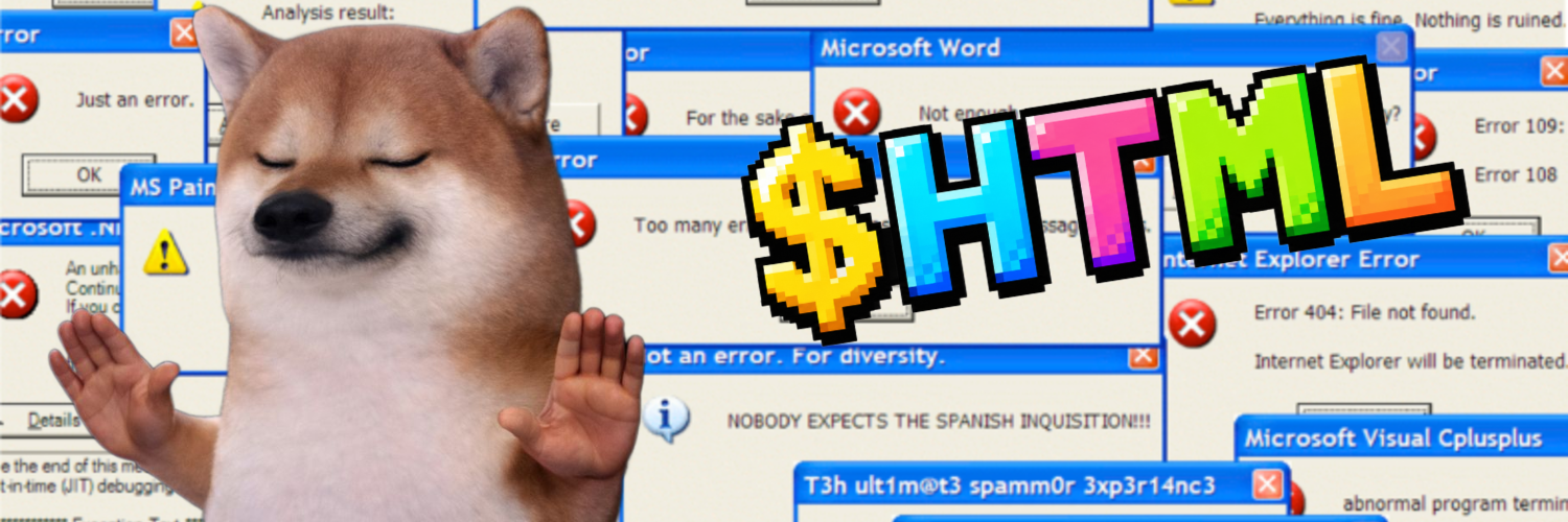$HTML zen dog surrounded by error popups